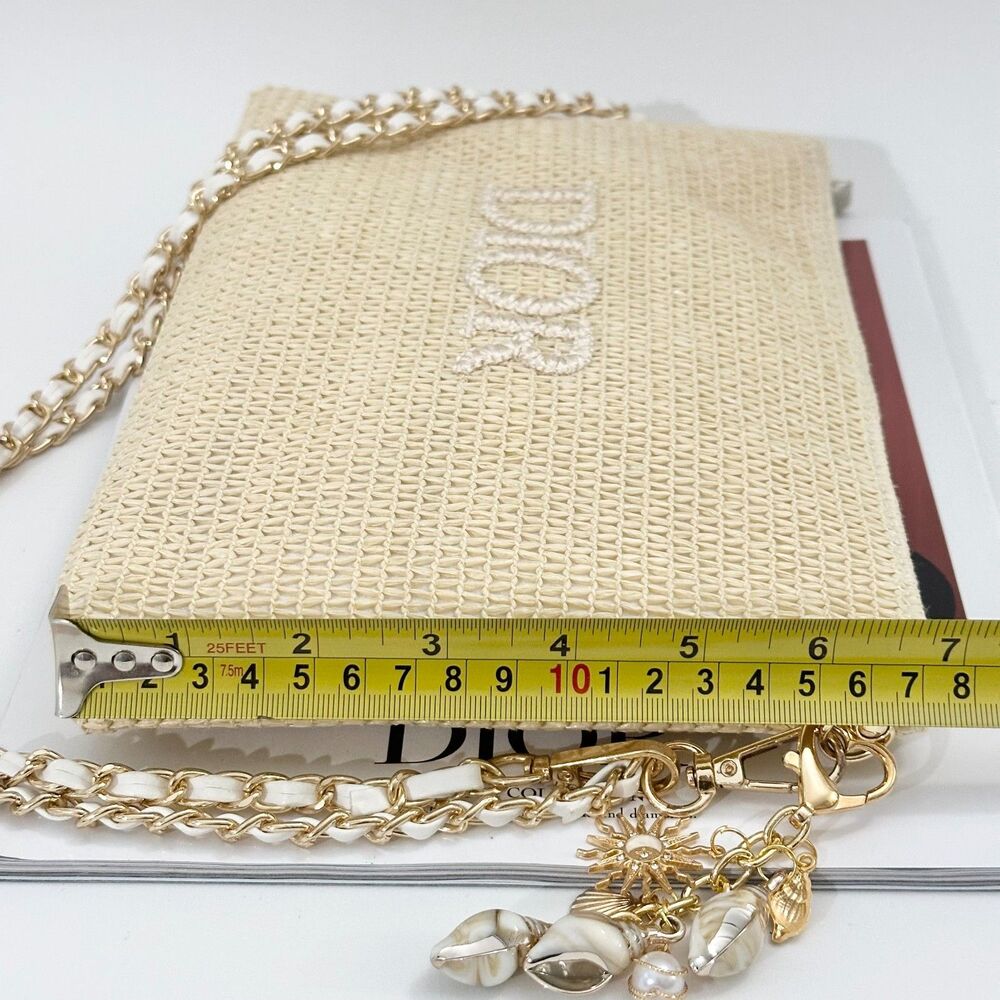 Dior Beige Embroidered Logo Cosmetic Pouch with Gold Chain - Picture 6 of 8